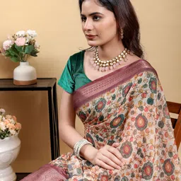 HERE&NOW Floral Zari Linen Blend Saree image 2