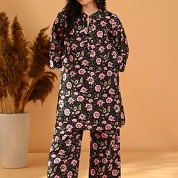 SANSKORI Women Floral Printed Regular Pure Cotton Kurta with Trousers-picture-34