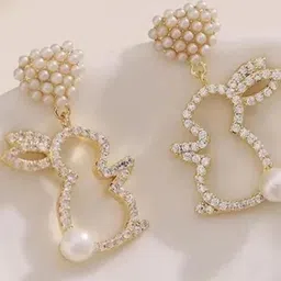 SZN Gold Plated Artificial Stones And Beads Animal Shaped Drop Earrings image 2