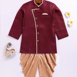 JBN Creation Infant Boys Self-Design Full Sleeves Angrakha Indo Western Sherwani Set-picture-47