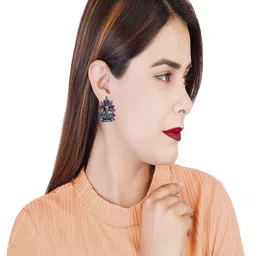 Sangria Spiritual Silver-Plated Stone Studded Lord Ganpati Classic Shaped Studs image 2