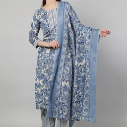 ETRAANA Women Ethnic Motifs Printed Regular Kurta with Trousers & With Dupatta-picture-31