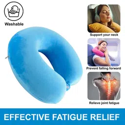 Kuber Industries Blue 6 Pieces U-Shaped Memory Foam Filled Cotton Travel Pillows image 3