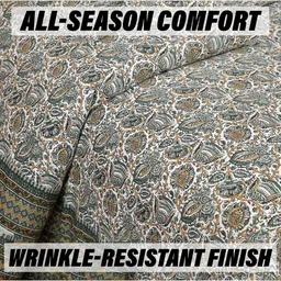 Aura Green & White Graphic 160 TC King Bedsheet with 2 Pillow Covers image 5