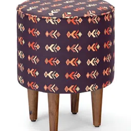 THEGASBH Navy blue & Orange Printed Wooden Ottoman image 5