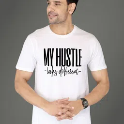 NOBLE HUSTLE Typography Printed Round Neck Cotton T-shirt-picture-27