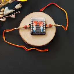 Bhai Please Partners In Crime Rudraksha Beaded Wooden Thread Rakhi-picture-37