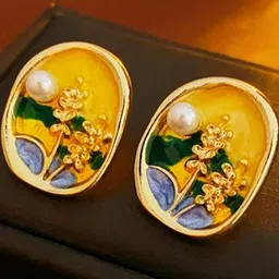 AKISON JEWELS Alloy Gold Oval Studs Earrings-image-75