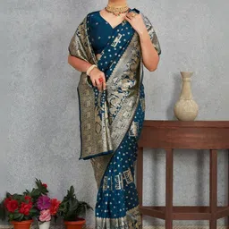 VASTRAAVEDAA Ethnic Motifs Zari Art Silk Heavy Work Banarasi Saree-picture-13