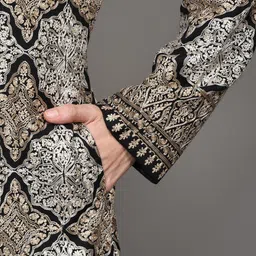 Exotic India Women Geometric Woollen Longline Open Front Jacket with Embroidered image 2