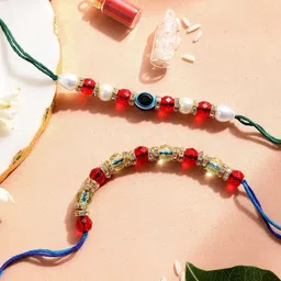 Sangria Stone Studded & Beaded Evil Eye Bhaiya Bhabhi Rakhi With Roli And Chawal-picture-21