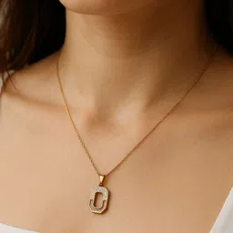 DKane Designs Stainless Steel Gold-Plated Artificial Stones Studded Pendant With Chain image 1