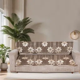 MORADO Brown & Beige 6 Pieces Embroidered 3 Seater Sofa Covers-image-47