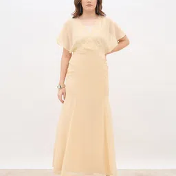 Styli Women Solid Flutter Sleeve A-Line Maxi Dress image 5