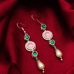 Anouk Kundan Stones Studded & Beaded Geometric Drop Earrings-image-65