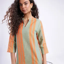 Anouk Rustic Striped Mandarin Collar Straight Kurti-image-46