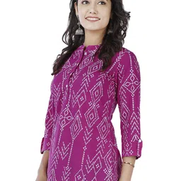 NNAVDHA Print Mandarin Collar Cotton Top image 3