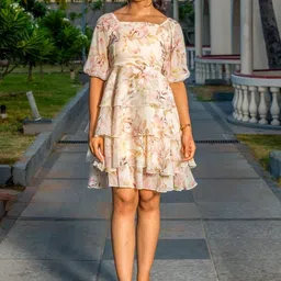 Valere Floral Printed Layered Puff Sleeve Chiffon Fit & Flare Dress-picture-20