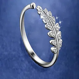 DressBerry Silver-Plated Cubic Zirconia Studded Leaf Adjustable Open Finger Ring-picture-24
