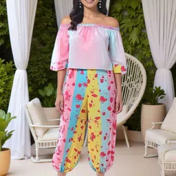 KYVO Candy Digital Printed Off-Shoulder Top With Baggy Pants Co-Ords-picture-25