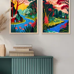 Kotart Brown & Red 2 Pieces Floral And Botanical Printed Portrait Wooden Wall Arts image 4