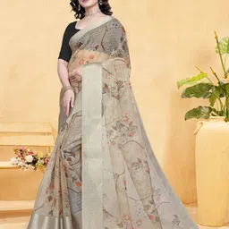 Sidhidata Bandhani Floral Printed Zari Saree With Unstitched Blouse Piece image 4