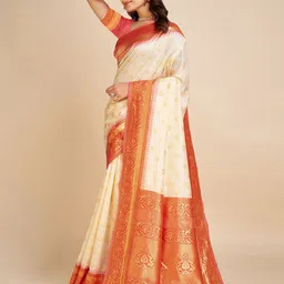 Mitera Ethnic Motifs Woven Design Banarasi Saree with Blouse Piece image 5