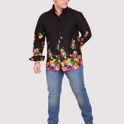 Guniaa Men Plus Size Classic Fit Spread Collar Floral Printed Cotton Casual Shirt image 4