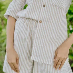 House of Harakh Echoes of Elsewhere Women Striped Relaxed Fit High-Rise Cotton Shorts-picture-11