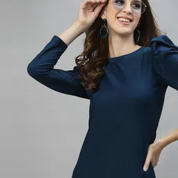 Selvia Round Neck Puff Sleeves Ruffled Bodycon Dress image 3