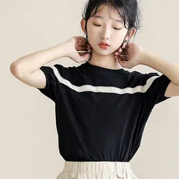 LULU & SKY Girls V-Neck Extended Sleeves Organic Cotton Raw Edge T-shirt image 3
