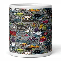 Mr UVD White & Grey Graphic Printed Ceramic Glossy Mug - 350 ml-picture-38