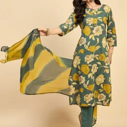 Azira Women Floral Printed Regular Pure Cotton Kurta with Palazzos & With Dupatta-image-57