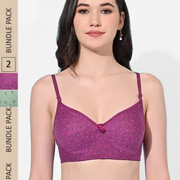 FIMS Pack Of 2 Floral Printed Cotton Lightly Padded All Day Comfort Seamless Bra-image-93