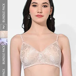 FIMS Pack Of 2 Self Design Bras Full Coverage Lightly Padded-picture-28