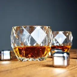 flank (Pack of 2) Diamond cut Whiskey Glass, Unique Cool Crystal Rocks Whiskey Glasses for Scotch, Bourbon, Vodka, Liquor(set of 2)(300 ml) Glass Set Whisky Glass image 3