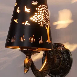 Devansh Gold Toned Black Textured Antique Wall Lamp With Etching Lamp Shade-picture-19