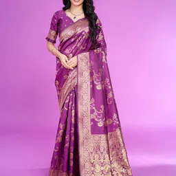 RICH & ROMAN Ethnic Motifs Woven Design Zari Pure Silk Banarasi Saree-picture-26