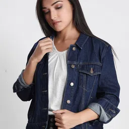Dream of Glory Inc Women Washed Colourblocked Lightweight Crop Outdoor Denim Jacket with Embroidered-picture-31