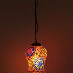 Devansh Orange & Gold-Toned Mosaic Hanging Lamp with Glass Shade image 5