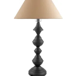 Homesake Black & Beige Textured Bedside Table Lamp with Shade image 5