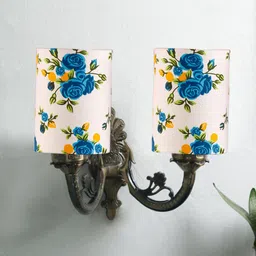 Devansh White & Blue Printed Antique Wall Lamp With Cotton Shade image 4