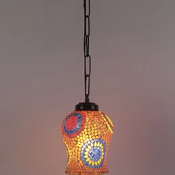 Devansh Orange & Gold-Toned Mosaic Hanging Lamp with Glass Shade image 4