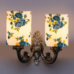 Devansh White & Blue Printed Antique Wall Lamp With Cotton Shade image 3