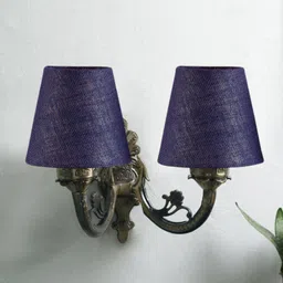 Devansh Blue & Gold Toned Textured Antique Wall Lamp With Jute Shade image 5