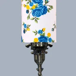 Devansh White & Blue Printed Antique Wall Lamp With Cotton Conical Shade image 3