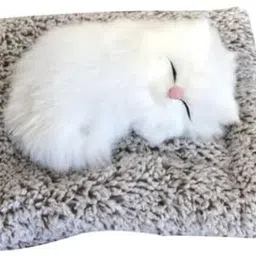 giftwa Sleeping Cat Plush Toy with Press Simulation Sound|Dashboard & Home Decor Decorative Showpiece - 16 cm image 1