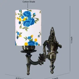 Devansh White & Blue Printed Antique Wall Lamp With Cotton Conical Shade image 2