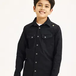 NO MONDAYS Boys Relaxed Spread Collar Solid Cotton Casual Shirt-image-12