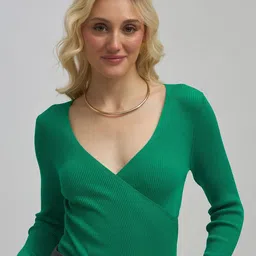 Virgio Women Cecelia Green V-Neck Cardigan Fitted Top-picture-57